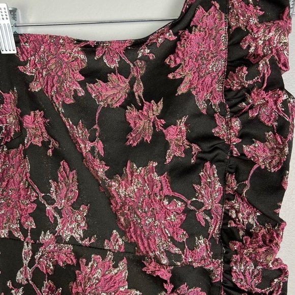NEW FOR LOVE & LEMONS REVOLVE METALLIC FLORAL JACQUARD ONE-SHOULDER MINI DRESS - Picture 3 of 8